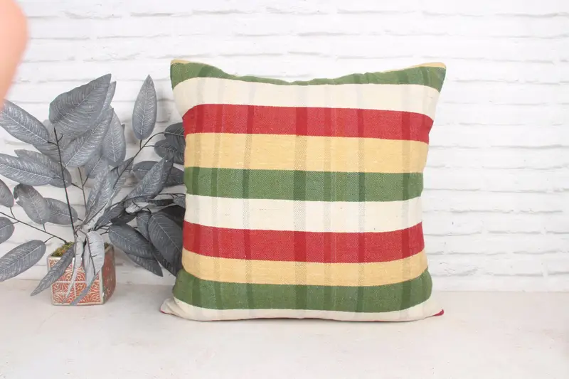 Pillow for Couch, Turkish Kilim Pillow, Natural Cushion, Anatolian Pillow Sham, Pillow Sham, 24x24 Green Pillow Case, Antique Pillows - 1