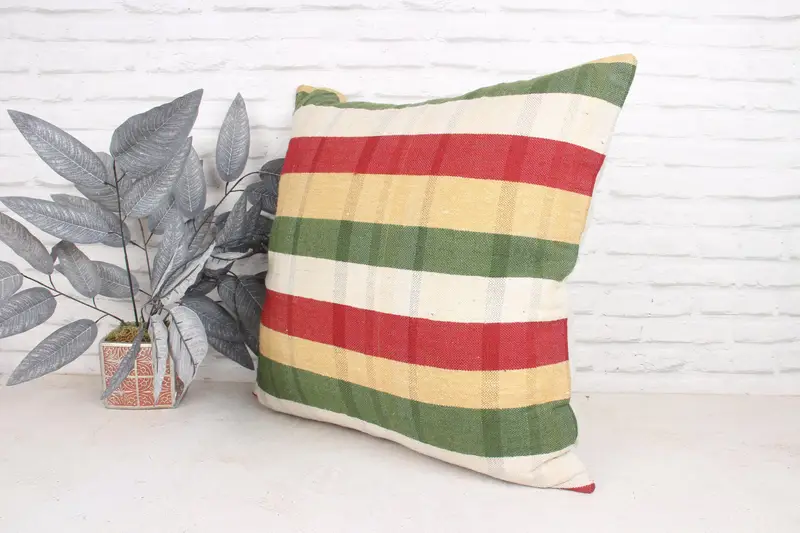 Pillow for Couch, Turkish Kilim Pillow, Natural Cushion, Anatolian Pillow Sham, Pillow Sham, 24x24 Green Pillow Case, Antique Pillows - 4