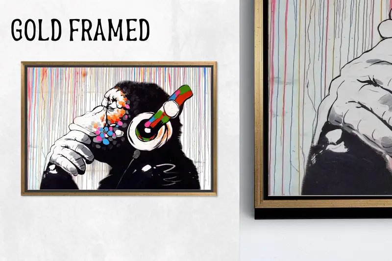 鮮やかなバンクシー モンキー グラフィティ キャンバス - プリント アート装飾