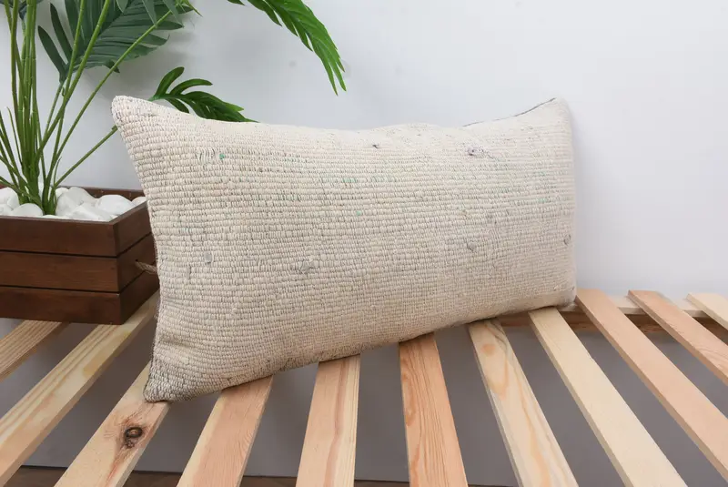 Boho Pillow, 12x24 White Pillow Case, Bright Pillow, Art Deco Pillow Sham, Handmade Kilim Cushion, Kilim Cushion Sham, Pillow Case - 4
