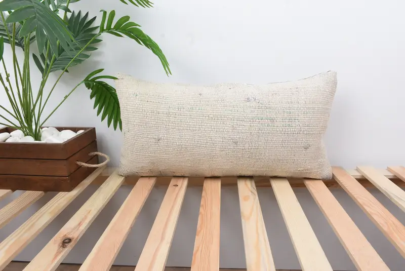 Boho Pillow, 12x24 White Pillow Case, Bright Pillow, Art Deco Pillow Sham, Handmade Kilim Cushion, Kilim Cushion Sham, Pillow Case - 1