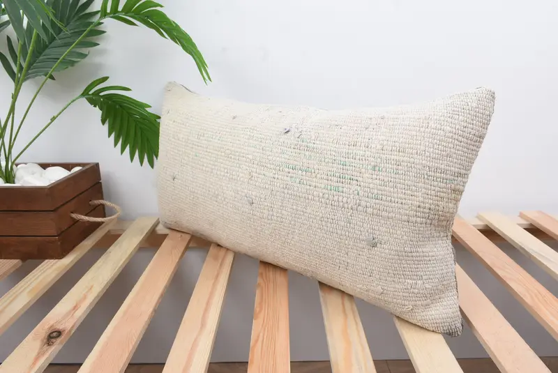 Boho Pillow, 12x24 White Pillow Case, Bright Pillow, Art Deco Pillow Sham, Handmade Kilim Cushion, Kilim Cushion Sham, Pillow Case - 5