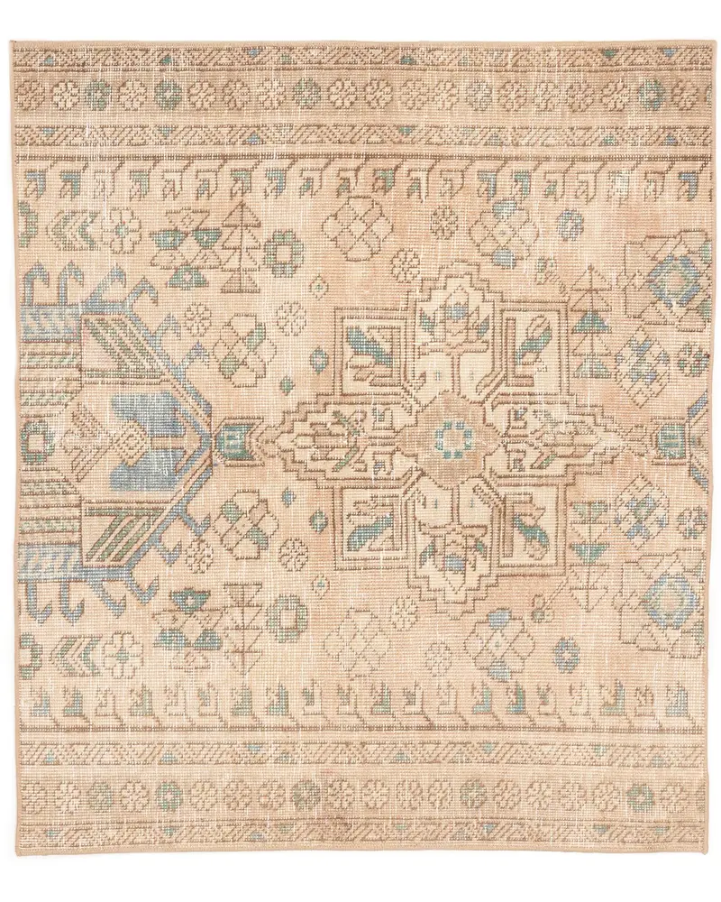 Beige-blau gestreifter Teppich, 2,9 x 3,3 Fuß, schickes Dekor