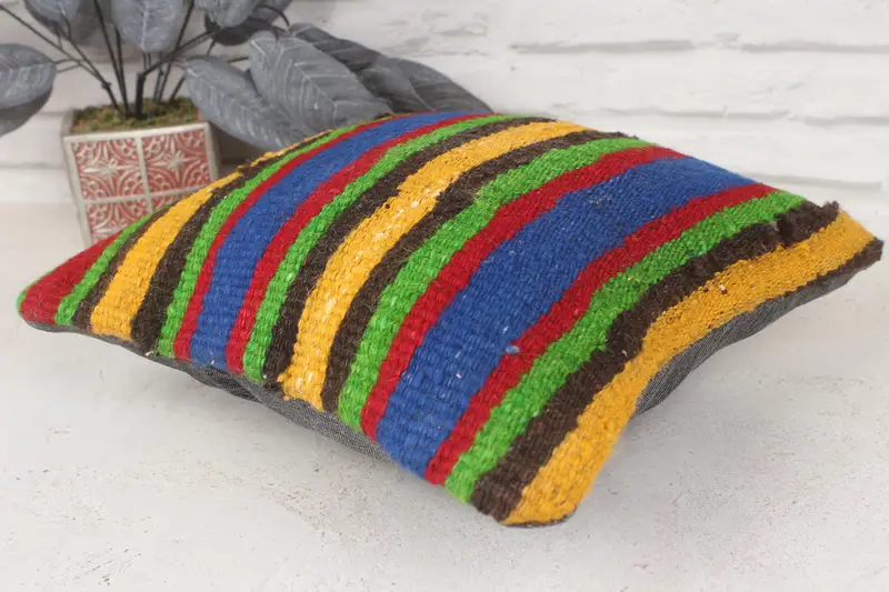Turkish Corner Pillow, Cushion Cover, Turkish Kilim Pillow, Gift Pillow, 14x14 Green Pillow Cover, Vintage Pillow, Chair Cushion Case - 6