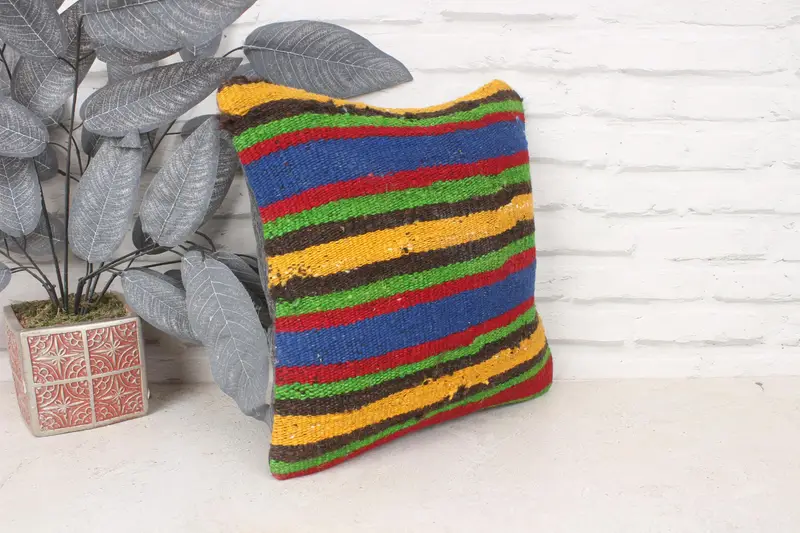 Turkish Corner Pillow, Cushion Cover, Turkish Kilim Pillow, Gift Pillow, 14x14 Green Pillow Cover, Vintage Pillow, Chair Cushion Case - 3