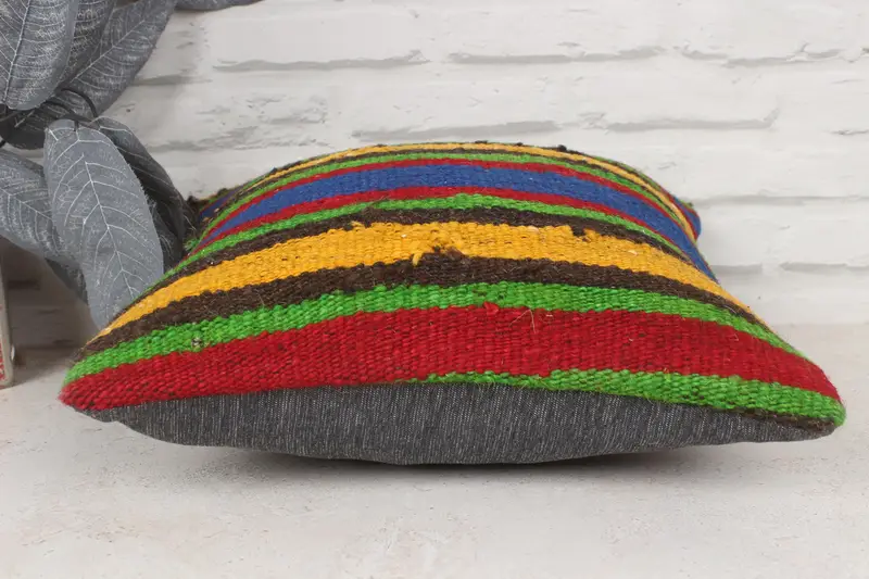 Turkish Corner Pillow, Cushion Cover, Turkish Kilim Pillow, Gift Pillow, 14x14 Green Pillow Cover, Vintage Pillow, Chair Cushion Case - 5