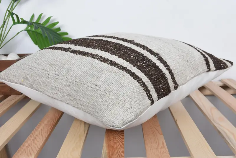 Pillow for Sofa, Boho Pillow Sham Cover, 20x20 Beige Pillow Sham, Bench Pillow Sham, Wholesale Pillow Sham, Turkish Kilim Pillow, Cushion Case - 6