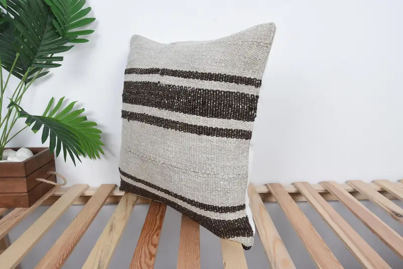 Pillow for Sofa, Boho Pillow Sham Cover, 20x20 Beige Pillow Sham, Bench Pillow Sham, Wholesale Pillow Sham, Turkish Kilim Pillow, Cushion Case - 5
