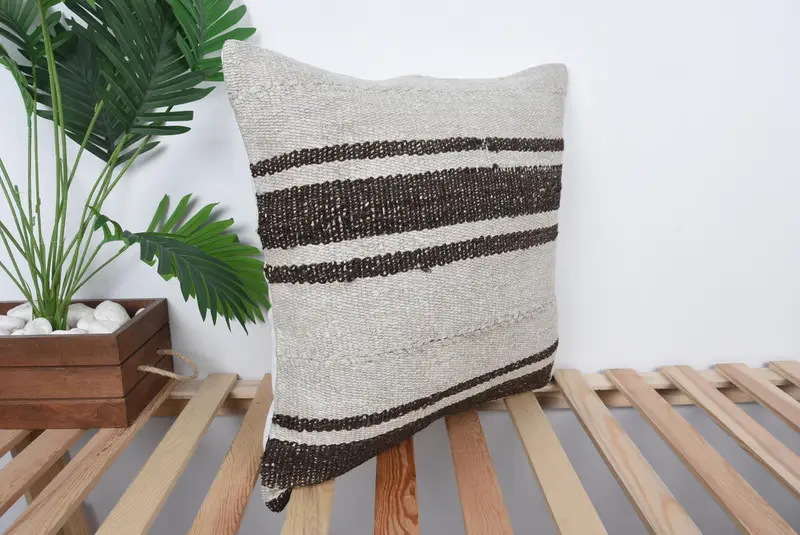 Pillow for Sofa, Boho Pillow Sham Cover, 20x20 Beige Pillow Sham, Bench Pillow Sham, Wholesale Pillow Sham, Turkish Kilim Pillow, Cushion Case - 4