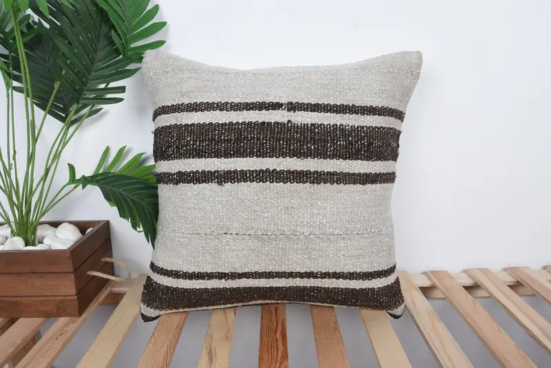Pillow for Sofa, Boho Pillow Sham Cover, 20x20 Beige Pillow Sham, Bench Pillow Sham, Wholesale Pillow Sham, Turkish Kilim Pillow, Cushion Case - 1