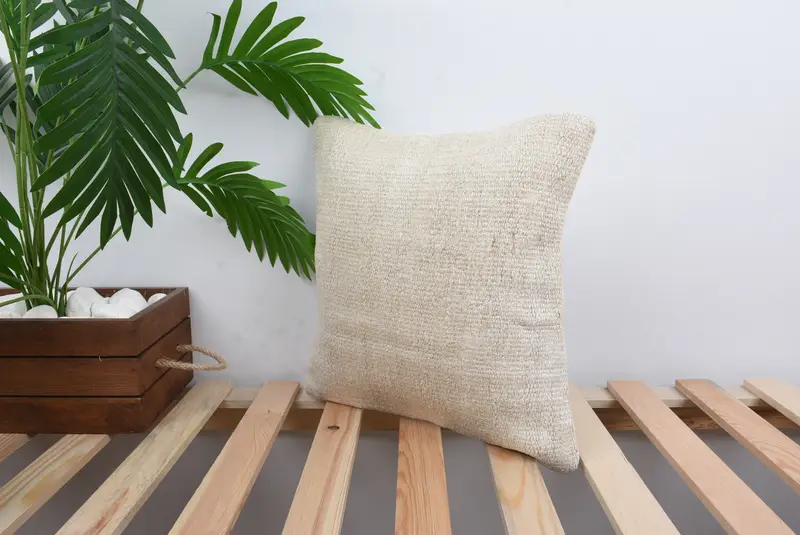 Vintage Kilim Pillow, Kilim Pillow, Bed Pillow, Vintage Pillow Case, Pillow for Sofa, Natural Cushion, 14x14 White Cushion Cover, Pillow Sham - 5
