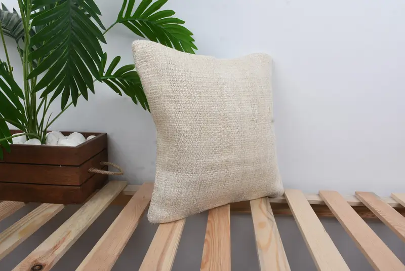 Vintage Kilim Pillow, Kilim Pillow, Bed Pillow, Vintage Pillow Case, Pillow for Sofa, Natural Cushion, 14x14 White Cushion Cover, Pillow Sham - 4