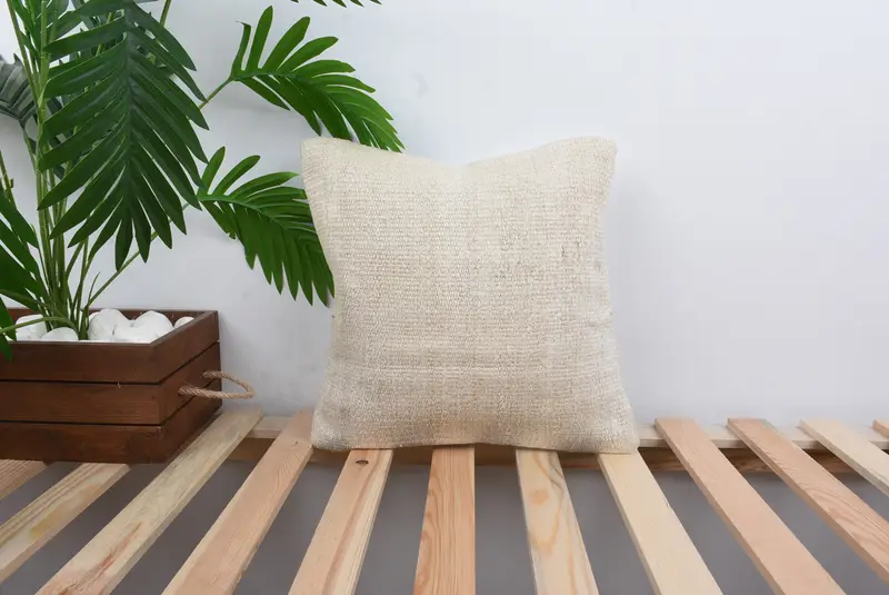 Vintage Kilim Pillow, Kilim Pillow, Bed Pillow, Vintage Pillow Case, Pillow for Sofa, Natural Cushion, 14x14 White Cushion Cover, Pillow Sham - 1