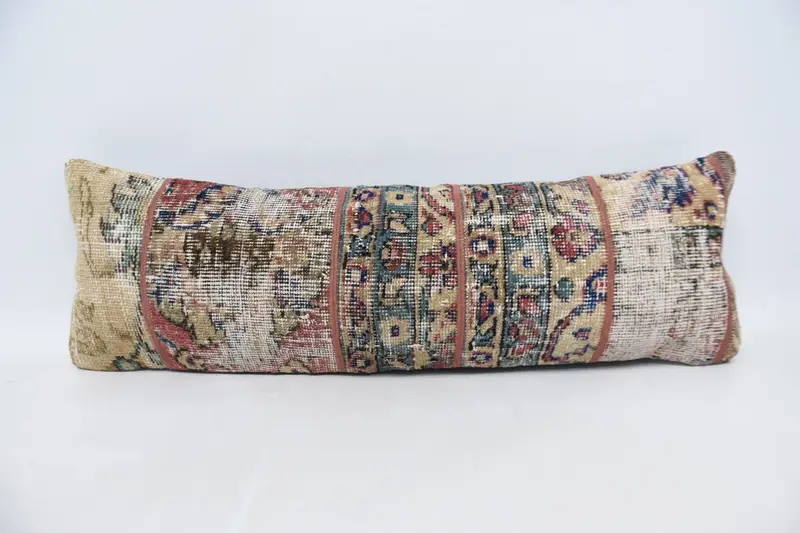 Turkish Antique 12x36 inch Cushion, Handwoven Geometric Garden LuxuryBeige Pillow Case - 1