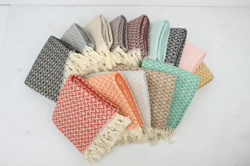Handwoven Turkish Cotton Pestemal Towels, Diamond Pattern, 70x40 Inches