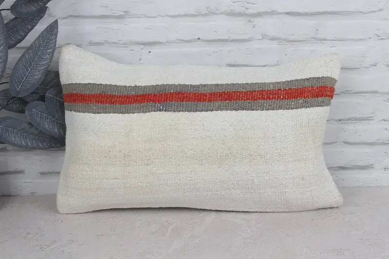 Handmade Kilim Cushion, 12x20 White Cushion, Art Deco Pillow Sham, Vintage Kilim Pillow, Toss Pillow Sham, Turkish Kilim Pillow, Cushion - 1