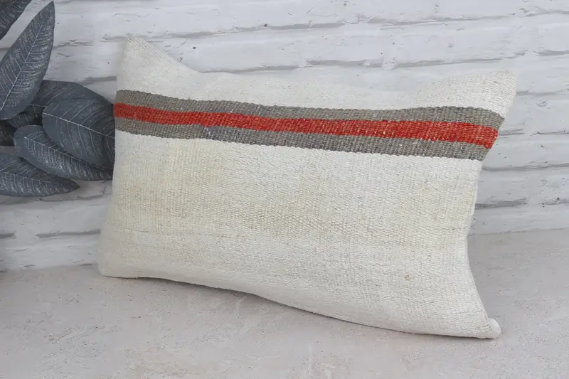 Handmade Kilim Cushion, 12x20 White Cushion, Art Deco Pillow Sham, Vintage Kilim Pillow, Toss Pillow Sham, Turkish Kilim Pillow, Cushion - 4