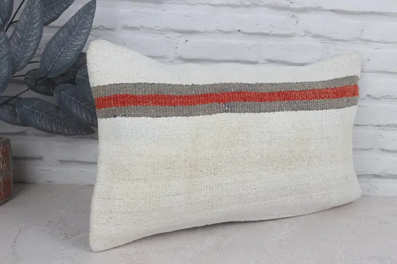 Handmade Kilim Cushion, 12x20 White Cushion, Art Deco Pillow Sham, Vintage Kilim Pillow, Toss Pillow Sham, Turkish Kilim Pillow, Cushion - 3
