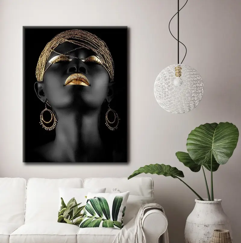 Black Woman Canvas, African Art Decor, Home Decor Wall Art, Wall Art Canvas, WallHanging Decor, Ethnic Canvas Print, Framed Painting - 1