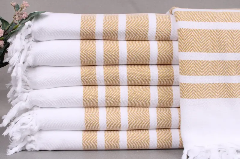 Personalized Turkish Bath Towel Mustard Chevron, Beige, 40x71 Inches