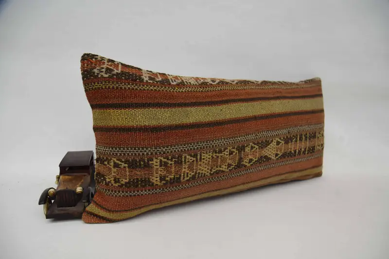 Vintage Kilim Pillow, Cushion, Southwestern Pillow Case, Boho Pillow Sham Cover, Colorful Cushion Cover, 12x24 Orange Pillow Case, Antique Pillows - 2