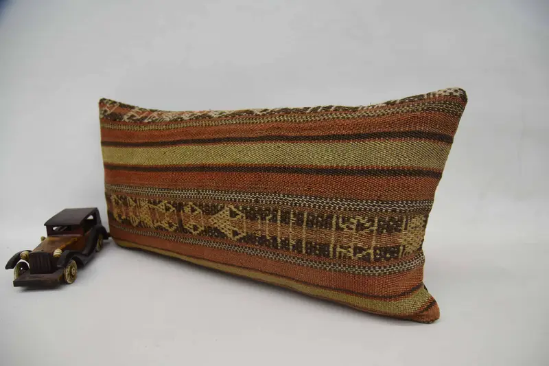 Vintage Kilim Pillow, Cushion, Southwestern Pillow Case, Boho Pillow Sham Cover, Colorful Cushion Cover, 12x24 Orange Pillow Case, Antique Pillows - 3