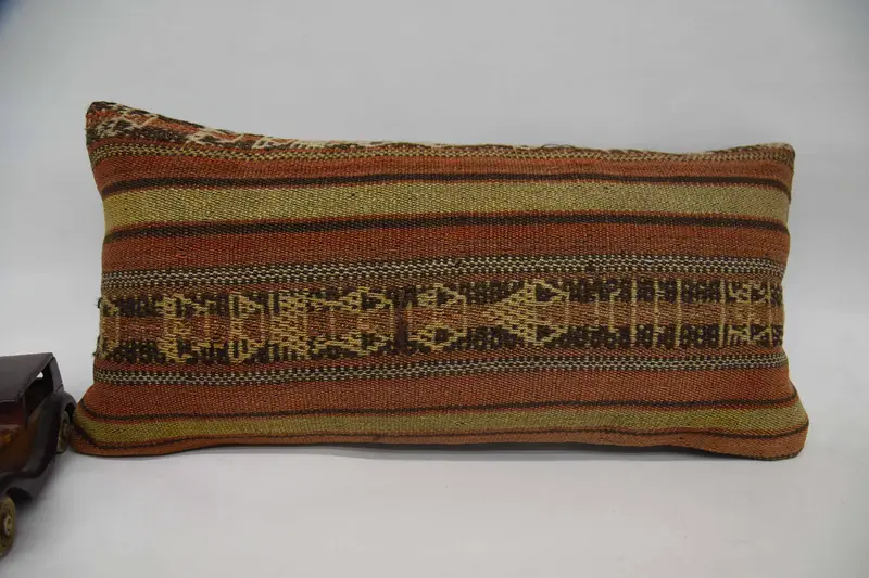 Vintage Kilim Pillow, Cushion, Southwestern Pillow Case, Boho Pillow Sham Cover, Colorful Cushion Cover, 12x24 Orange Pillow Case, Antique Pillows - 1