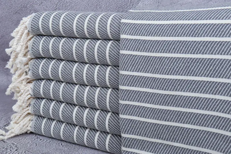 Wedding Gift Towel Organic Dark Gray Herringbone Towel 40x71 Inches