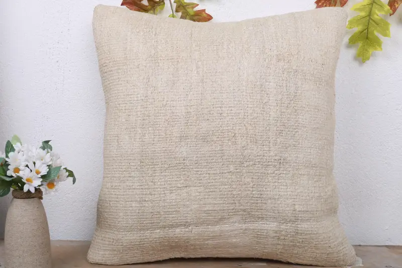 Vintage Pillow, 18x18 Beige Pillow, Kilim Pillow, Cushion Cover, Custom Pillow Sham, Handmade Kilim Cushion, Living Room Throw Pillow - 2
