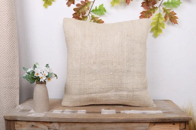Vintage Pillow, 18x18 Beige Pillow, Kilim Pillow, Cushion Cover, Custom Pillow Sham, Handmade Kilim Cushion, Living Room Throw Pillow - 1