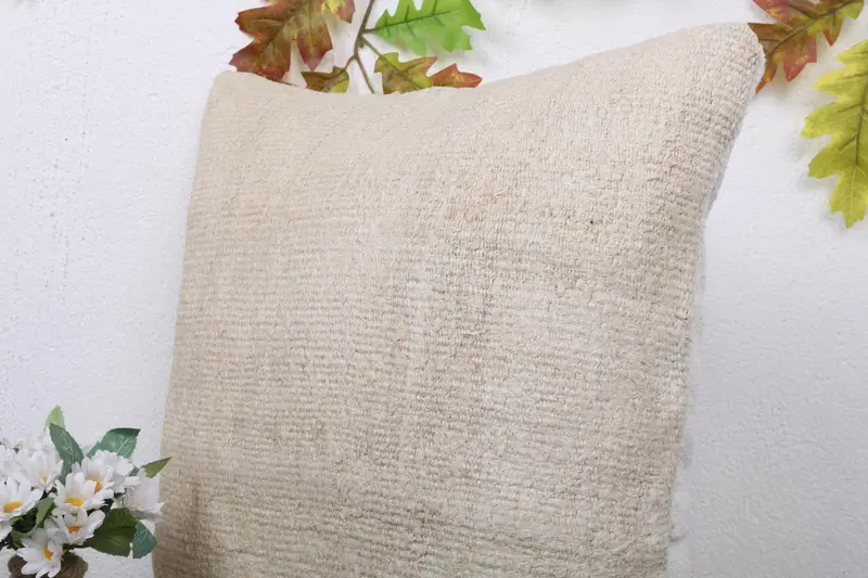 Vintage Pillow, 18x18 Beige Pillow, Kilim Pillow, Cushion Cover, Custom Pillow Sham, Handmade Kilim Cushion, Living Room Throw Pillow - 5