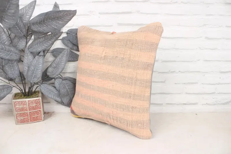 16x16 Beige Pillow, Toss Cushion, Kilim Pillow, Traditional Pillow Sham, Throw Kilim Pillow, Couch Pillow, Pillow Sham, Interior Designer Pillow - 4