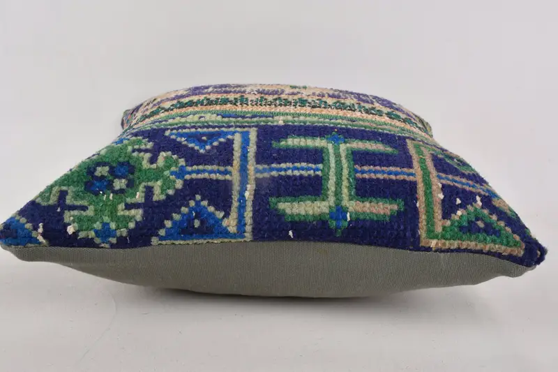 Vintage Throw Cushion Case, Chair Pillow, Vintage Pillow, 16x16 Blue Pillow Case, Ethnical Kilim Rug Pillow, Pillow, Boho Pillow Sham Cover - 5