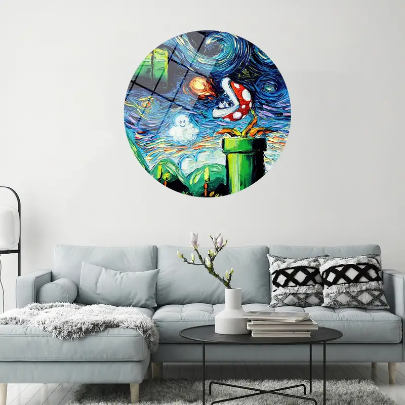 Modern Starry Night Mario Canvas: Artistic Fusion of Worlds