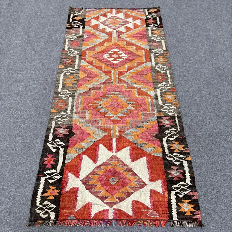 Vintage 3.2x7.1 ft Halı, Accent Türk Halısı, Kırmızı Çiçekli Yün Halı - 1