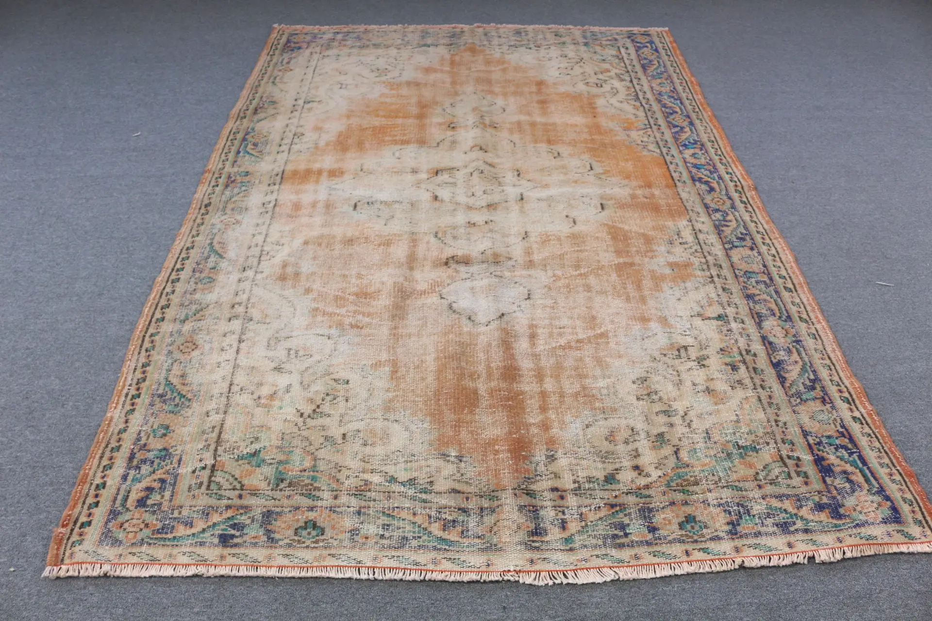 Vintage Rug, 5.8x8.4 ft Large Rug, Brown Blue Wool Rug - 1
