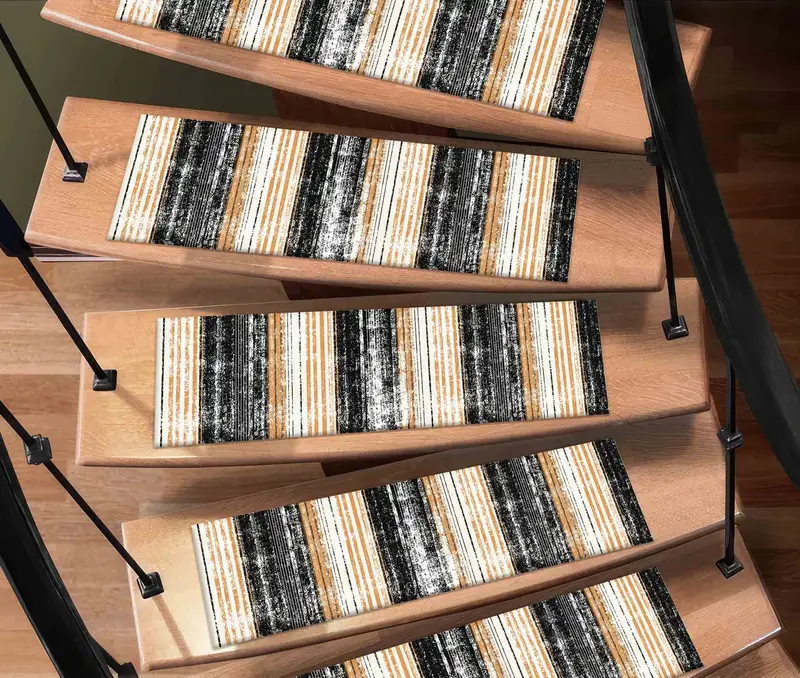 Black & Orange Striped Minimalist Kilim Printed Rug for Stairs