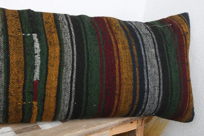 Patio Pillow Case, Turkish Pillow, 16x48 Brown Cushion, Bolster Throw Pillow Sham, Kilim Pillow, Kilim Cushion Sham, Pillow Cover - 4
