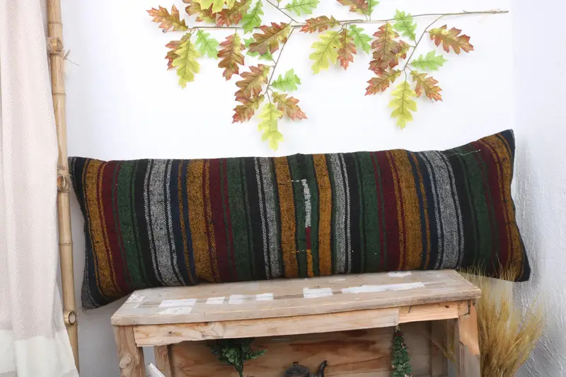 Patio Pillow Case, Turkish Pillow, 16x48 Brown Cushion, Bolster Throw Pillow Sham, Kilim Pillow, Kilim Cushion Sham, Pillow Cover - 1