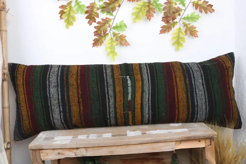 Patio Pillow Case, Turkish Pillow, 16x48 Brown Cushion, Bolster Throw Pillow Sham, Kilim Pillow, Kilim Cushion Sham, Pillow Cover - 2