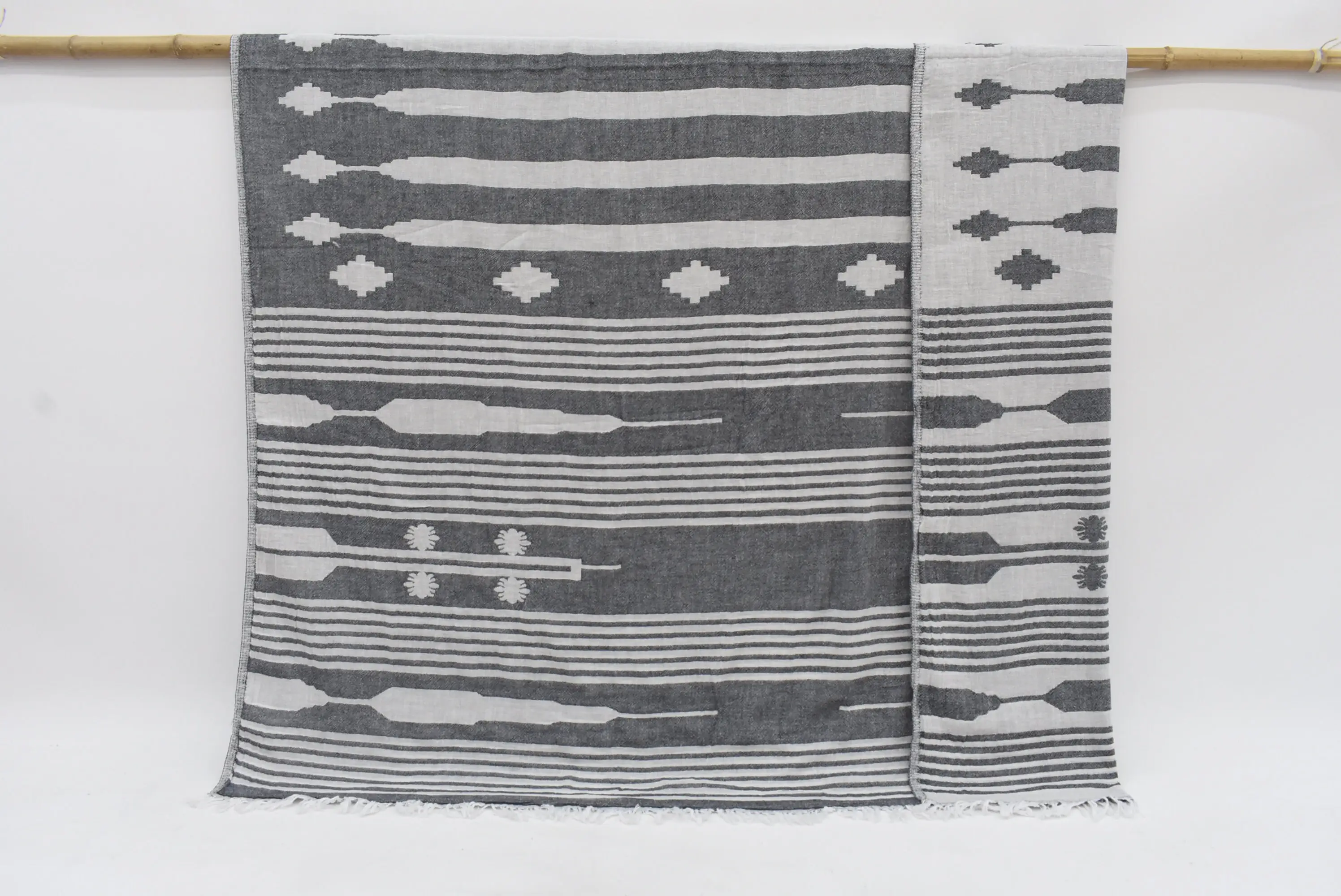 Gift For Bride, 83x60 Black Patterned Blanket, Organic Cotton Throw - 1