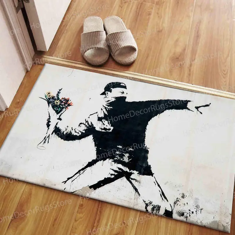 Elegant Printed Rug: Banksy-Inspired Flower Molotov Design