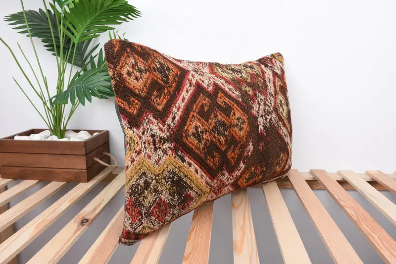 Interior Designer Pillow, 16x24 Brown Pillow Case, Throw Kilim Pillow, Pillow Case, Boho Pillow Sham Cover, Wool Kilim Pillow Cushion Case - 4