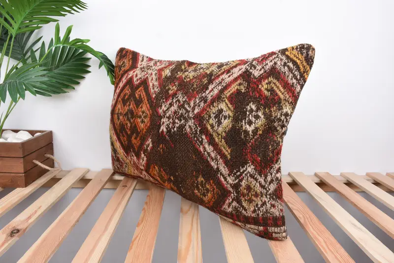 Interior Designer Pillow, 16x24 Brown Pillow Case, Throw Kilim Pillow, Pillow Case, Boho Pillow Sham Cover, Wool Kilim Pillow Cushion Case - 5