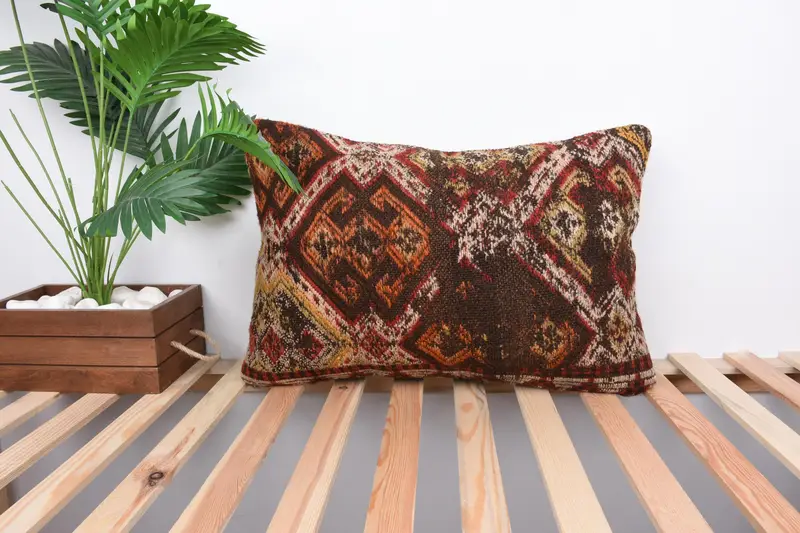 Interior Designer Pillow, 16x24 Brown Pillow Case, Throw Kilim Pillow, Pillow Case, Boho Pillow Sham Cover, Wool Kilim Pillow Cushion Case - 1