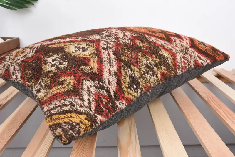 Interior Designer Pillow, 16x24 Brown Pillow Case, Throw Kilim Pillow, Pillow Case, Boho Pillow Sham Cover, Wool Kilim Pillow Cushion Case - 6