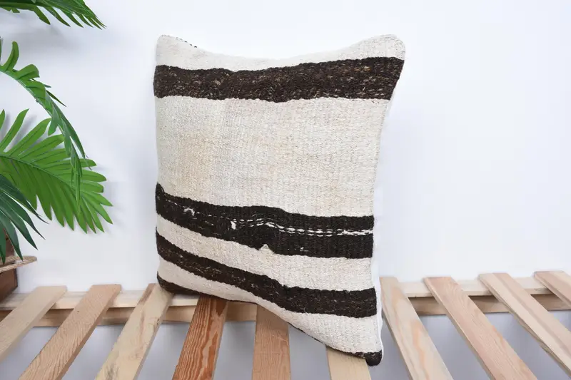 Pillow Cover, Interior Designer Pillow, 16x16 White Pillow Case, Vintage Kilim Pillow Pillow Sham, Pillow for Sofa, Boho Pillow Sham Cover - 5