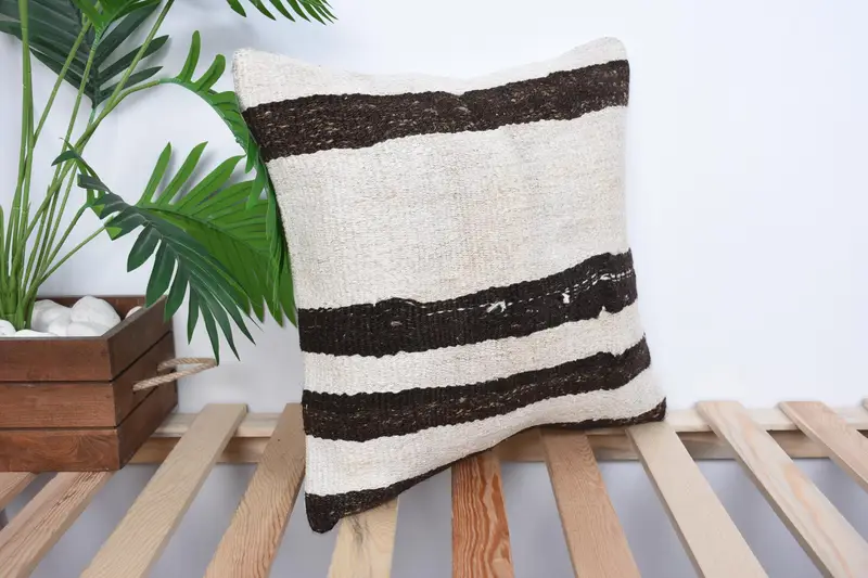Pillow Cover, Interior Designer Pillow, 16x16 White Pillow Case, Vintage Kilim Pillow Pillow Sham, Pillow for Sofa, Boho Pillow Sham Cover - 4