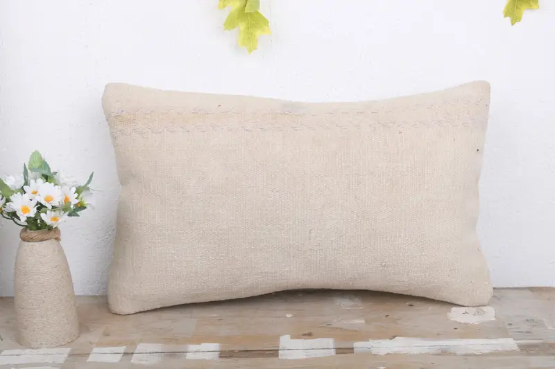 Boho Pillow Sham Cover, 12x20 White Cushion Case, Turkish Kilim Pillow, Handmade Rug Seat Pillow Cover, Kilim Pillow, Pillow Sham - 2