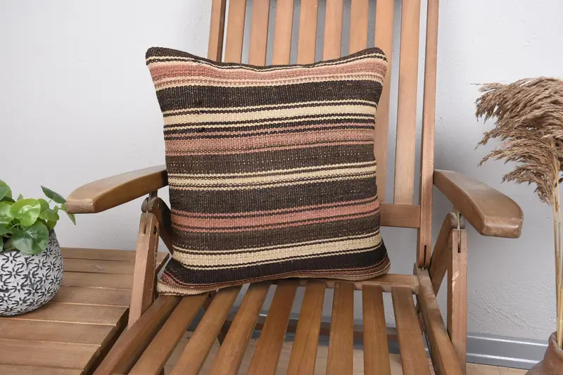 Square Throw Striped Cushion, Brown Holiday Decor Moroccan 18x18 inch Cushion Case - 1